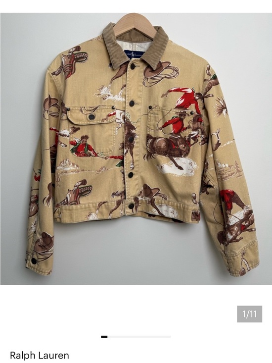 Ralph Lauren Jackets & Blazers - Rare Vintage Ralph Lauren Tan Western Rodeo Print Corduroy-Collar Jean Jacket